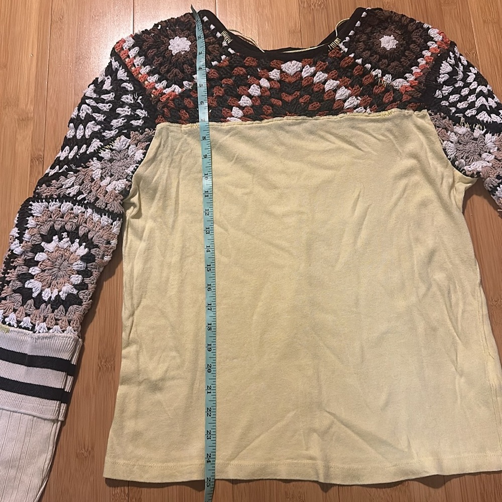 Free People Mixed Media Granny Square Crochet Shirt NEW - Picture 8 of 9